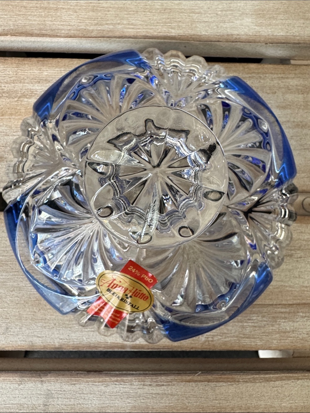 VTG Anna Hutte Germany Lead Crystal Covered Candy Dish - Clear & Cobalt Blue - Picture 2 of 8